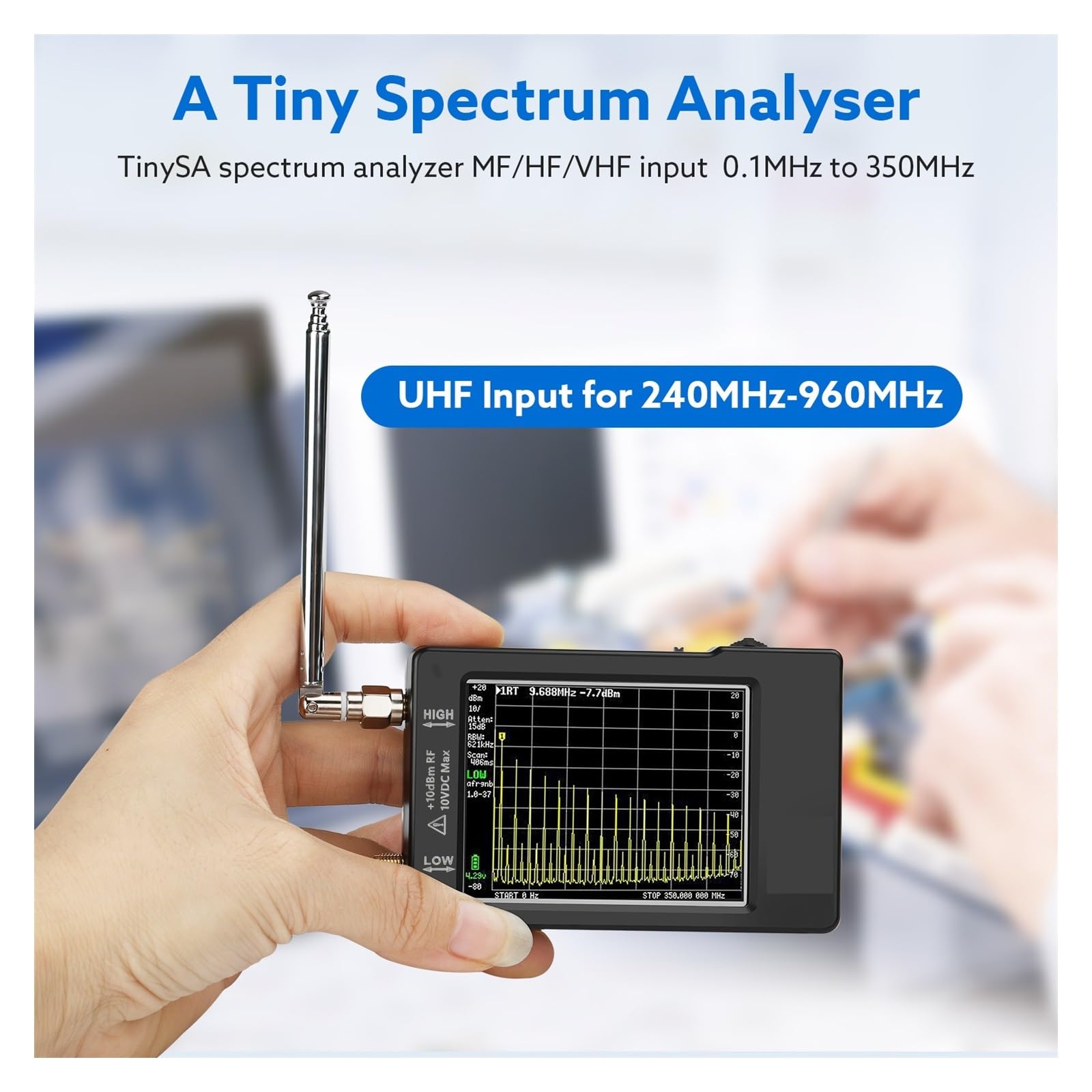 Analizator sieci bezprzewodowej Ręczny analizator widma, wyświetlacz 2,8 cala, 100 kHz do 960 MHz, wersja zabezpieczona ESD V0.3.1_E Analiza siły sygnału
