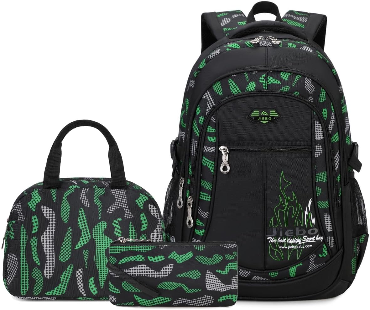 BABUN Boys Backpacks For Elementary Middle School Bookbag Set Kids Heavy Duty Durable Teenage Student Sturdy Waterproof (2-Green)