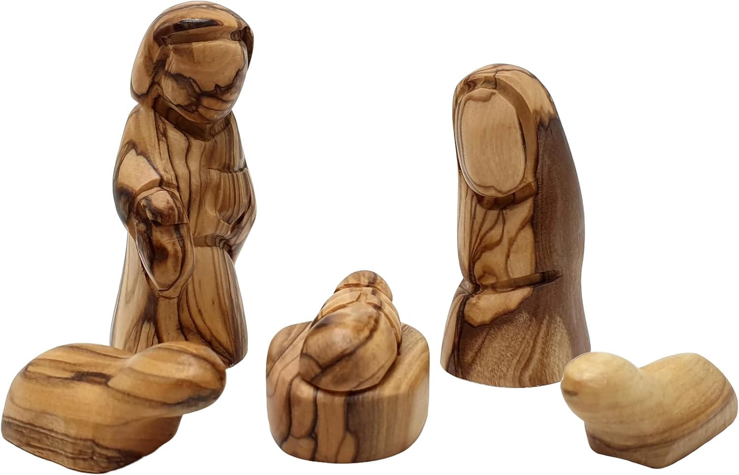 Zuluf Small Olive Wood Holy Family Figurines – Hand-Carved Nativity Set Scene with Joseph, Mary & Baby Jesus – Wooden Christmas Tree Decor for Catholic Indoor Display – HOF035