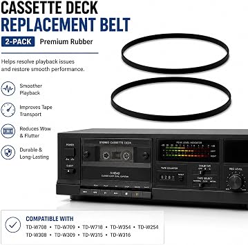 JVC Cassette Deck Drive Belt Replacement 2-Pack, Premium Japanese Rubber Fits TD-W708 TD-W709 TD-W718 TD-W354 TD-W254 TD-W308 TD-W309 TD-W315 TD-W316, Restore Cassette Recorder Performance