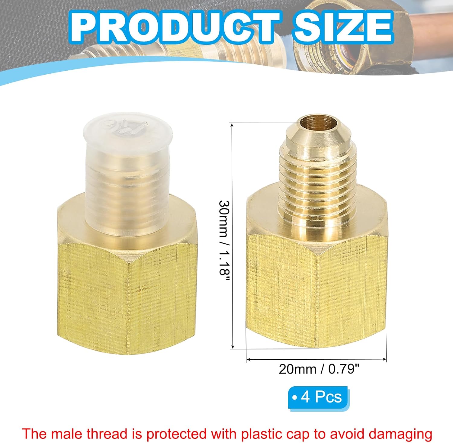 PATIKIL 3/8 Inch Female Flare x 1/4 Inch Male Flare Connectors, 4pcs SAE 45 Degree Brass Adapters Pipe Fitting for Air Gas Line Refrigeration HVAC