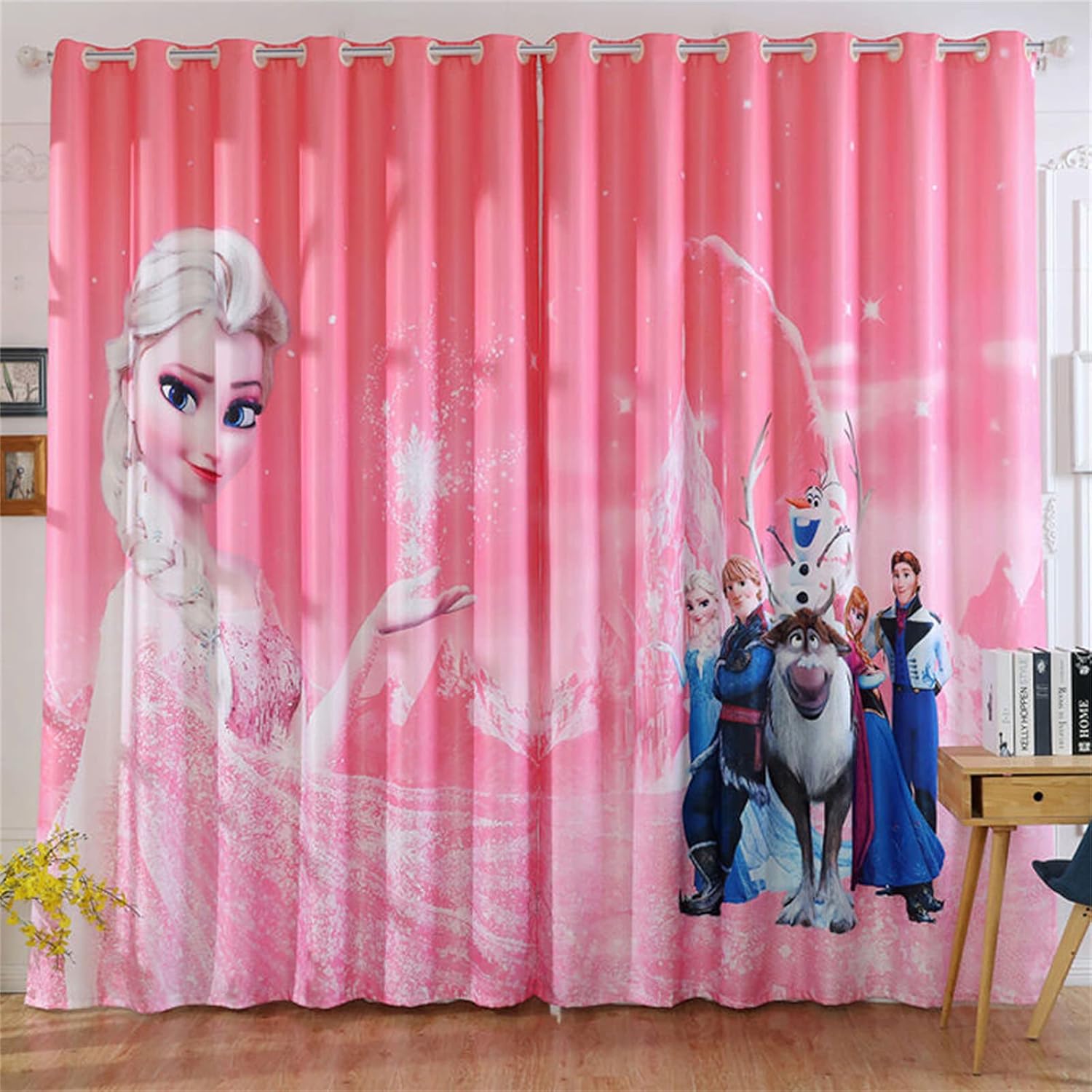 LKFFHAVD Juego de cortinas opacas de Anime Frozen, con ojales, impresión 3D, juego de 2 unidades, para decoración de habitación infantil, salón o dormitorio (28,150 × 166 (ancho x alto)