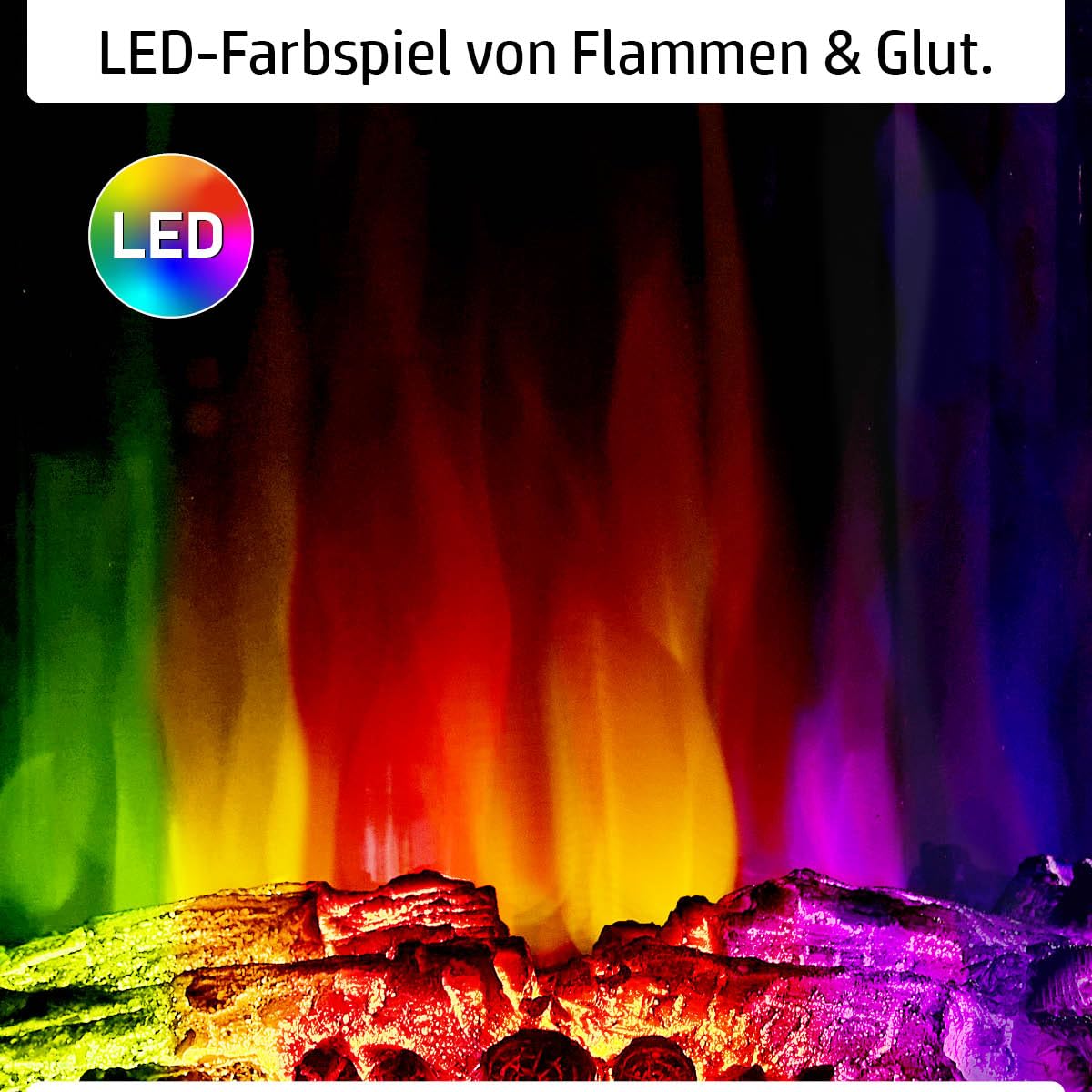 Elektrokamin | 2 Heizstufen | 900W - 2000W | viele Modelle | LED - 3D Flammeneffekt mit Farbwechsel | inkl. Fernbedienung Timer & Thermostat | Überhitzungsschutz | Flair