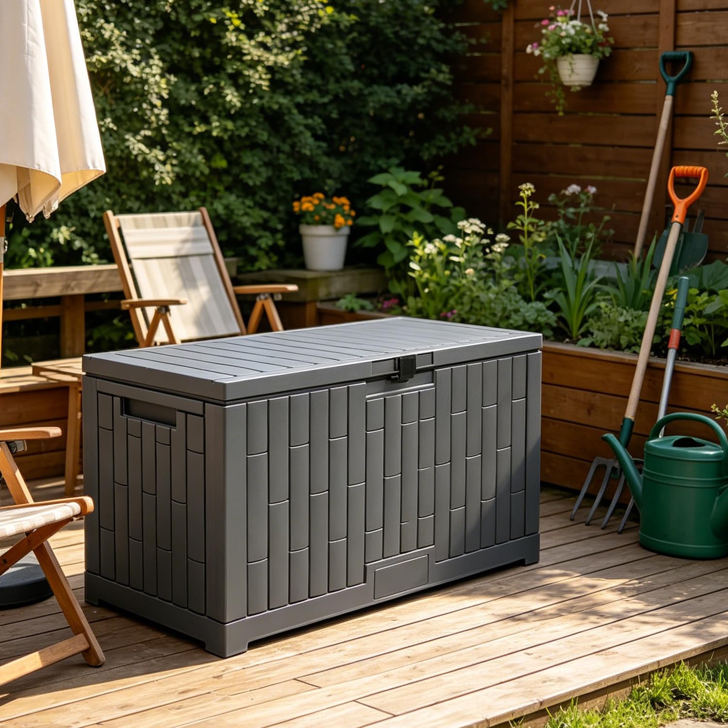 DowPie Lockable Patio Storage Container, Weatherproof Outdoor Storage Bin, Reinforced Bearing Lid, Stackable Style, Easy Assembly for Garden Daily Storage 804B