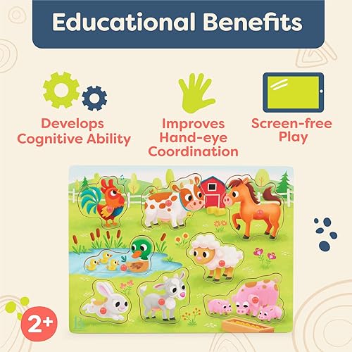 Miniatura 9 de B. Toys - Rompecabezas de clavijas de madera - Rompecabezas de camión para niños pequeños, niños - 8 piezas de camión de construcción - camión