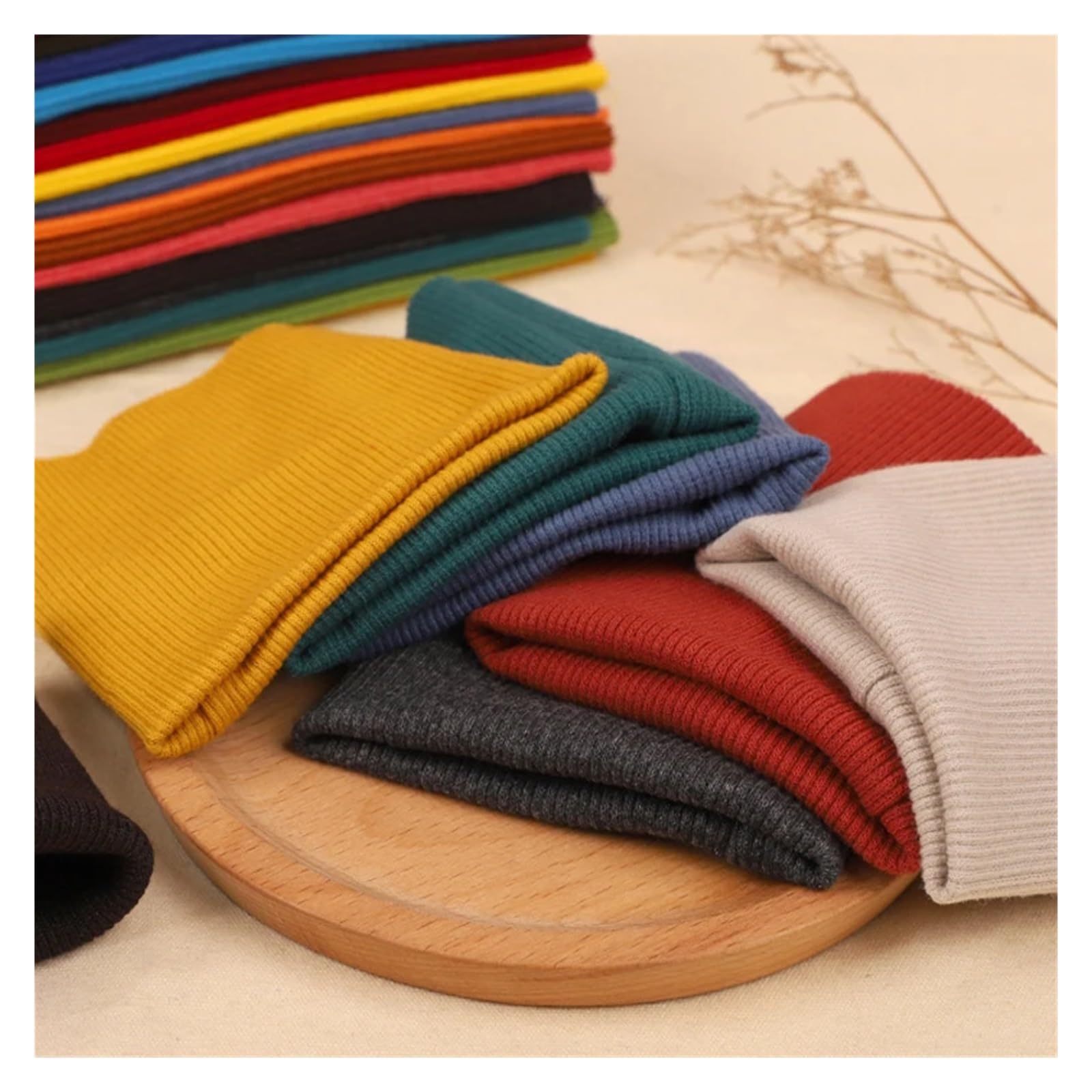 Puño de Chaqueta Tejido de punto acanalado algodón for coser ropa bricolaje, dobladillo elástico con hilo, puños, cuello, sudadera, artesanía decorativa(Light Yellow)