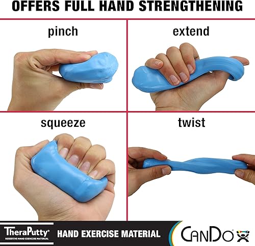 Miniatura 3 de CanDo TheraPutty Masilla estándar para ejercicios de rehabilitación y terapia de manos, azul, firme, fortalecimiento, motricidad fina, alivio del