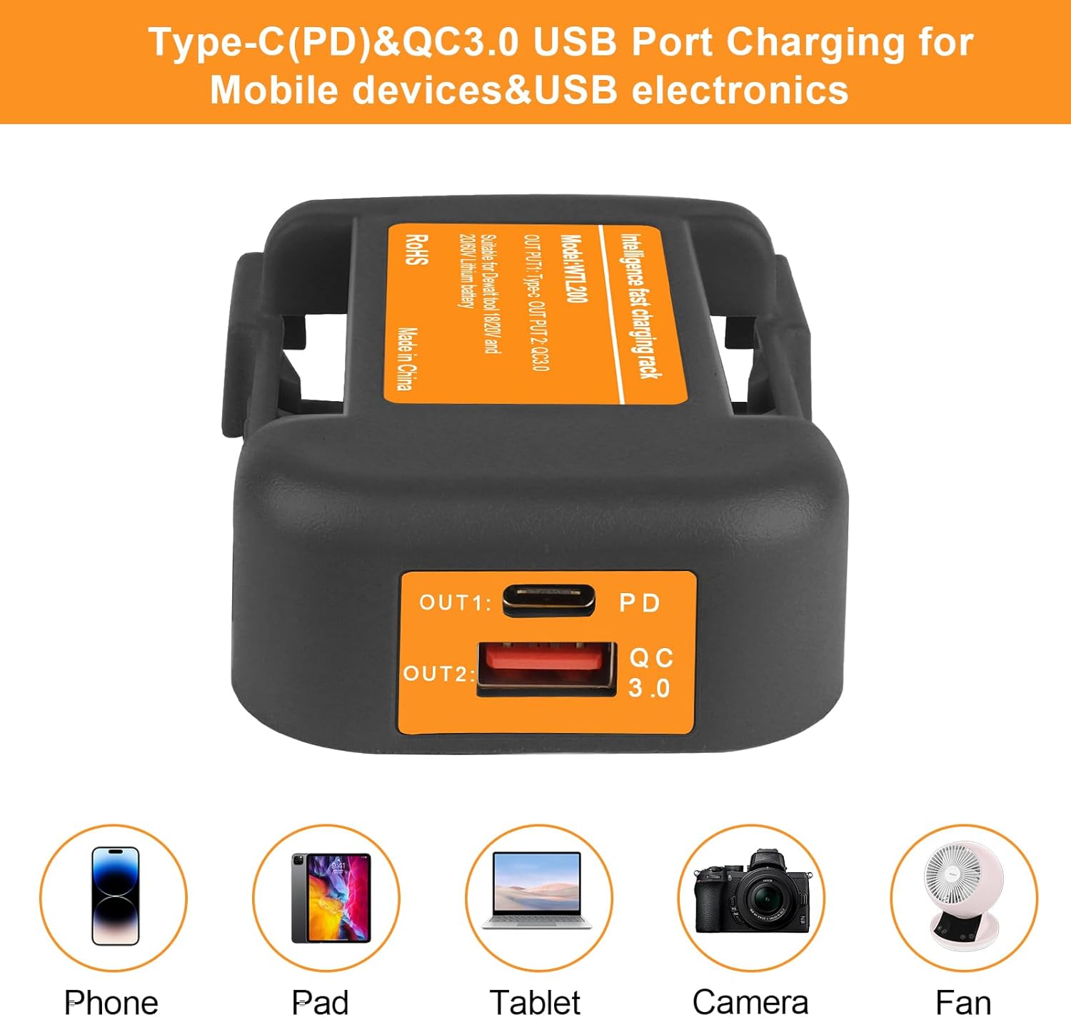 2 Pack USB Charger Adapter Compatible for Dewalt 20V Li-ion Battery with USB Output & Type-C Fast Charging Interface(Adapter Only)（Not Made in Dewalt