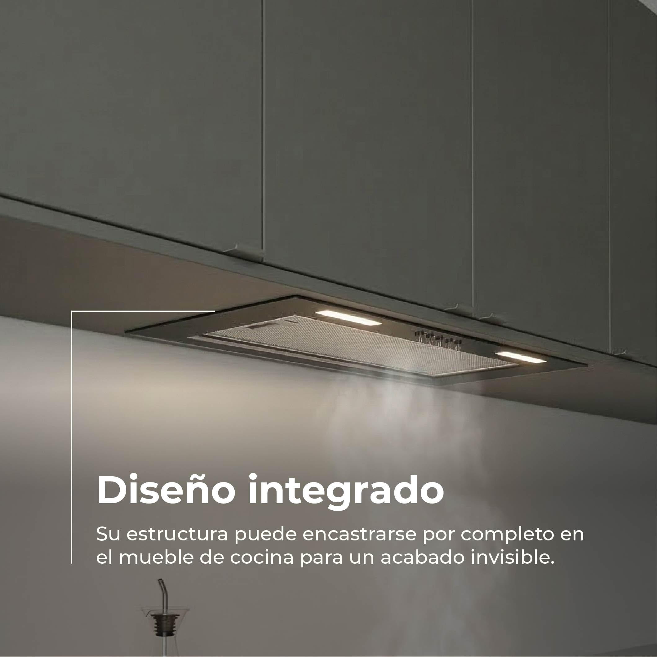 Campana Extractora 60 cm EVVO CEi50 Black - Clase A, Succión 620 m3/h, Motor 70W, Campana Extractora Integrable con Filtro de Carbón Activo y Aluminio, 3 Velocidades + Boost, Temporizador, Negra