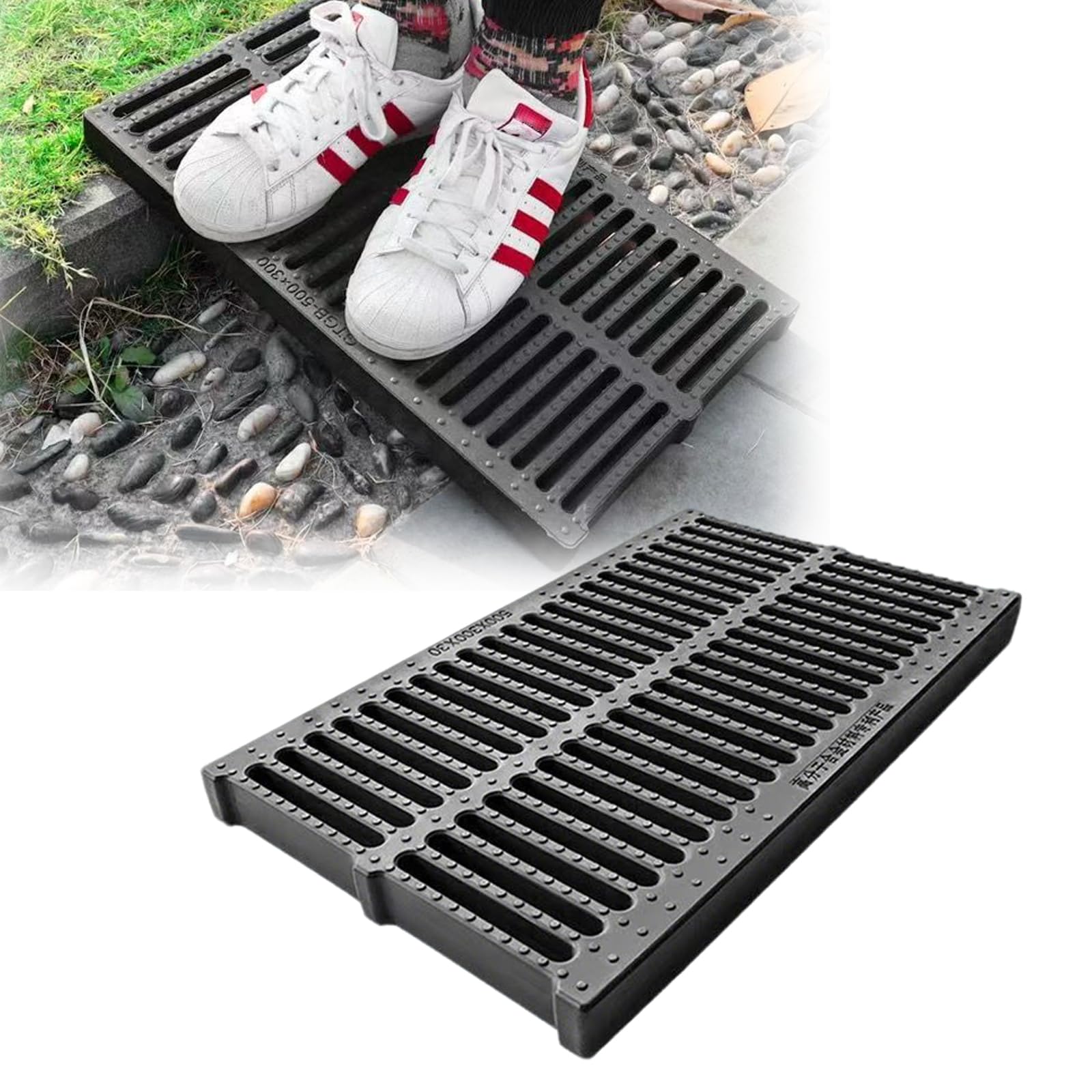 Caniveau Exterieur Grille de Drainage, Couvercle de Drain de Sol de sous-Sol Rectangulaire Durable,Supporte Pression - pour Terrasse, Cour, Espace Public50×30×2cm