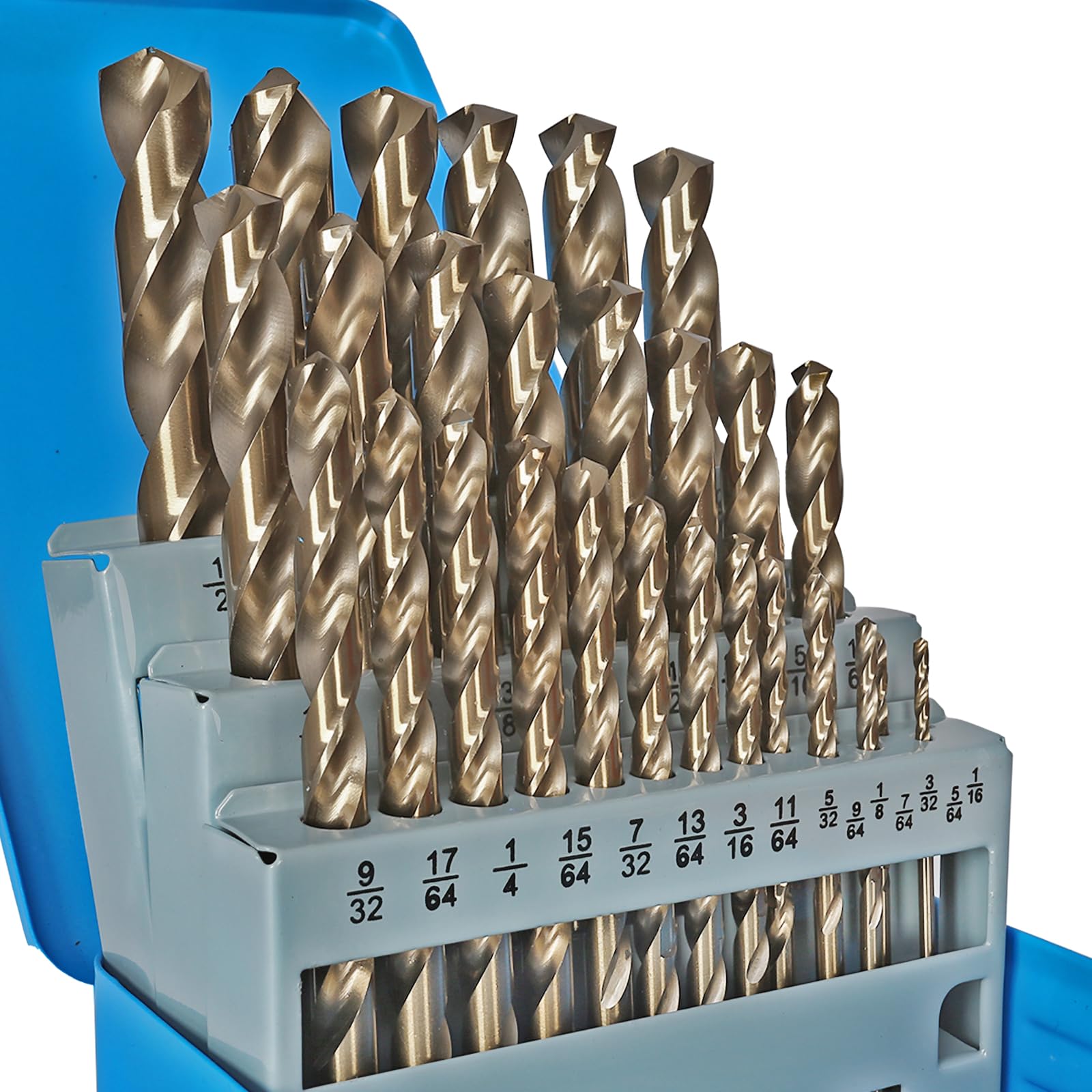 COMOWARE Cobalt Drill Bit Set- 29Pcs M35 High Speed Steel Twist Jobber Length for Hardened Metal, Stainless Steel, Cast Iron and Wood Plastic with Metal Indexed Storage Case, 1/16"-1/2"