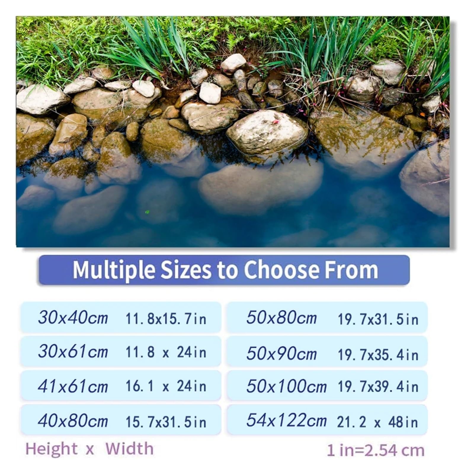 Poster Aquarium Affiche de Fond d'aquarium Effet 3D avec rochers rivière, Papier Peint Autocollant for Aquarium(54x122cm)