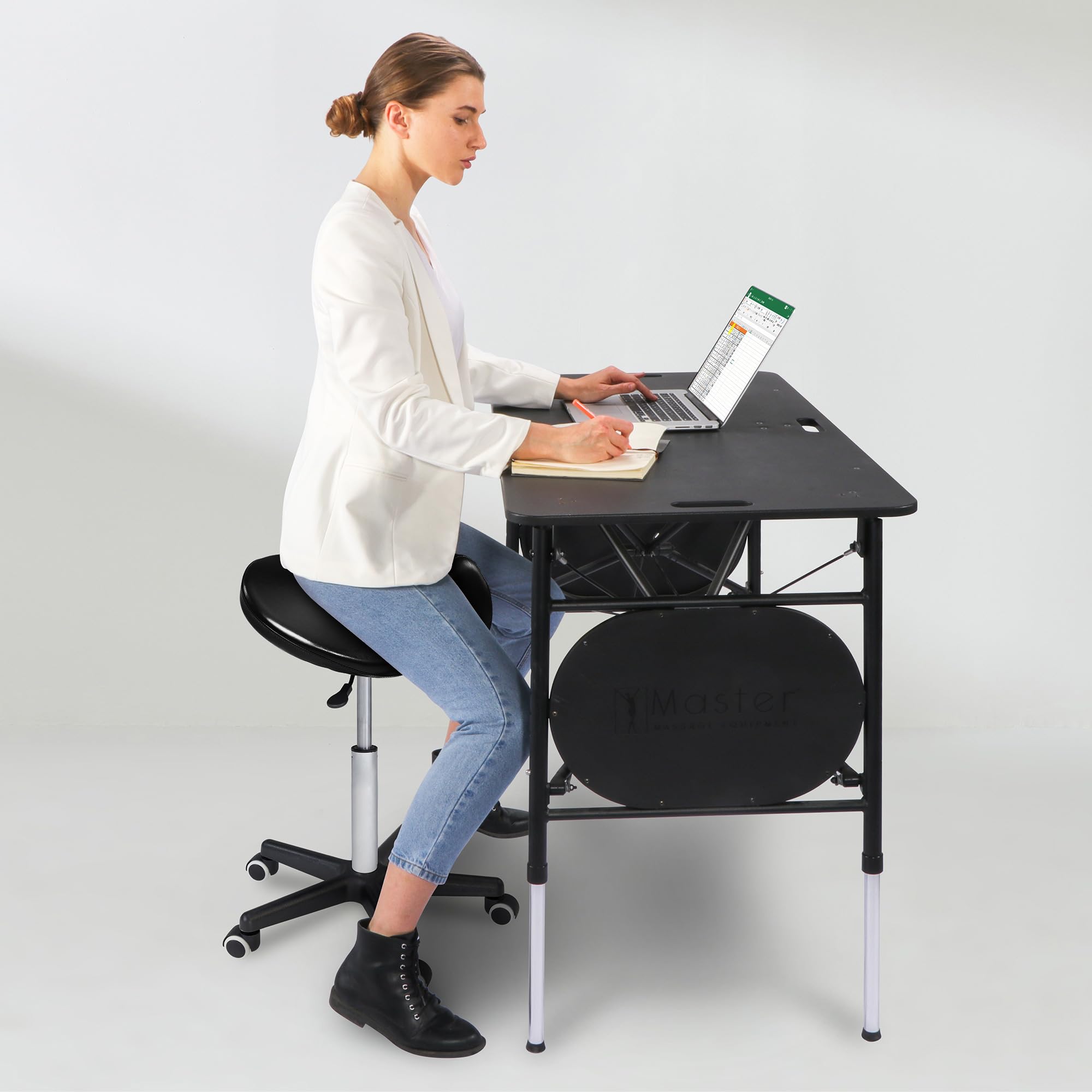 Master Massage Tabouret de Selle, Tabouret à roulettes, Tabouret pivotant, Tabouret de Travail, Tabouret de Cabinet, Tabouret cosmétique, Noir