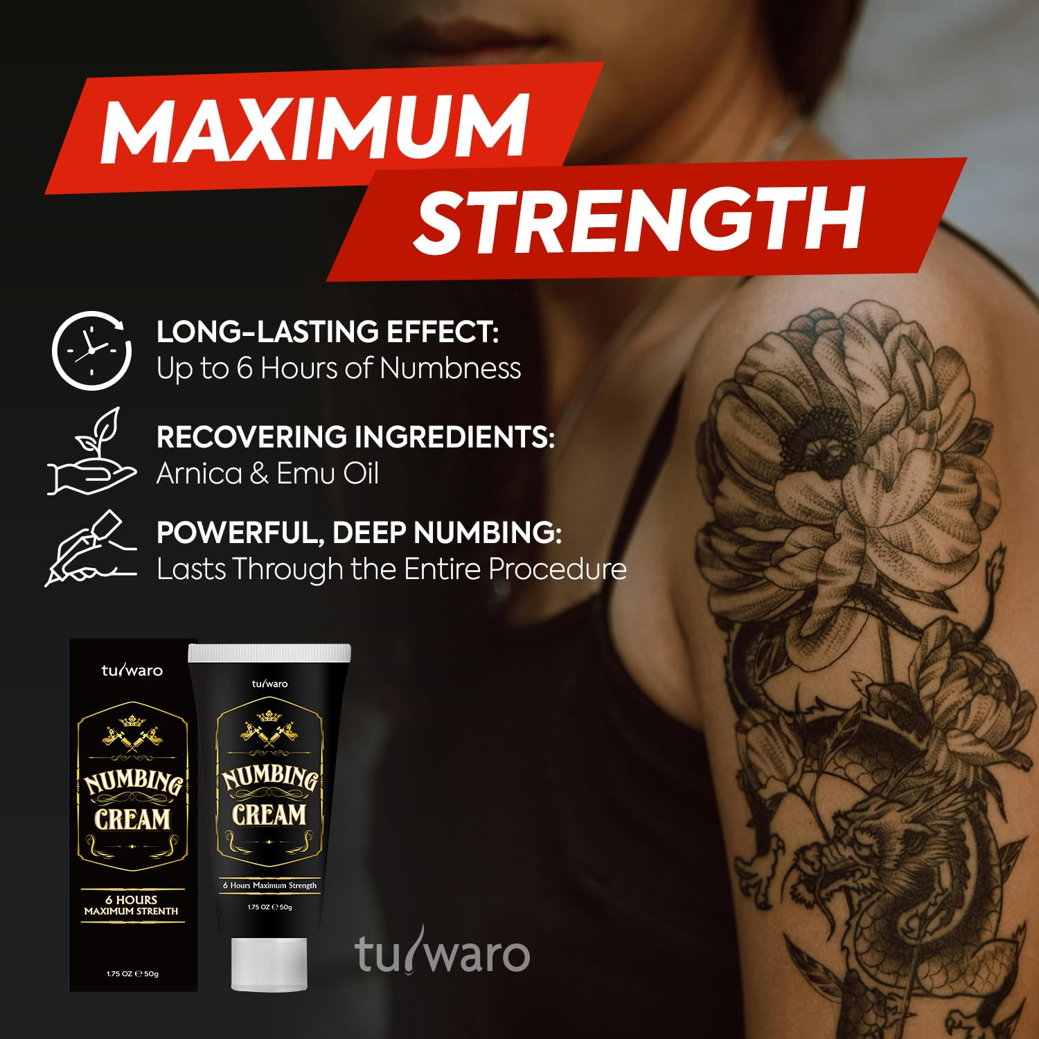 Numbing Cream Extra Strength: Tube Numbing Cream Maximum Strength Long Lasting with Arnica and Emu Oil 1.75 Fl Oz
