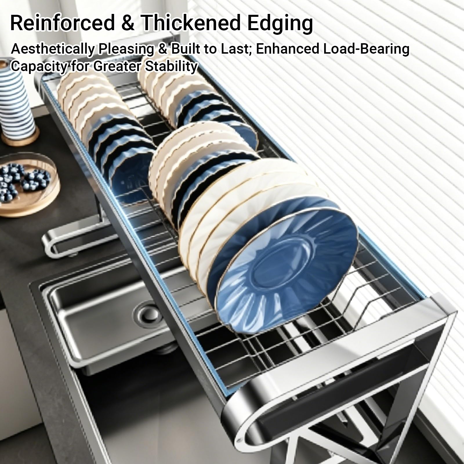 Escurridor de platos sobre el fregadero, organizador de 2 niveles de acero inoxidable 304 para platos, vasos, cuencos y cubiertos, almacenamiento multifuncional de cocina que ahorra espacio