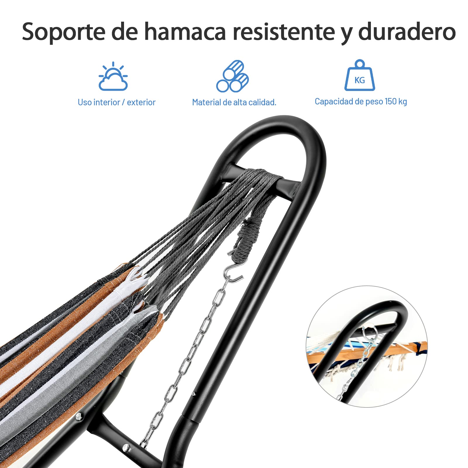 COSTWAY Soporte Hamaca de Metal, Soporte Hamaca Colgante Carga hasta 200kg, Soporte para Hamaca de 280 x 98 x 115 cm, Soporte Hamaca Jardin Exterior para Patio y Jardín (Solo Soporte, Sin Hamaca)