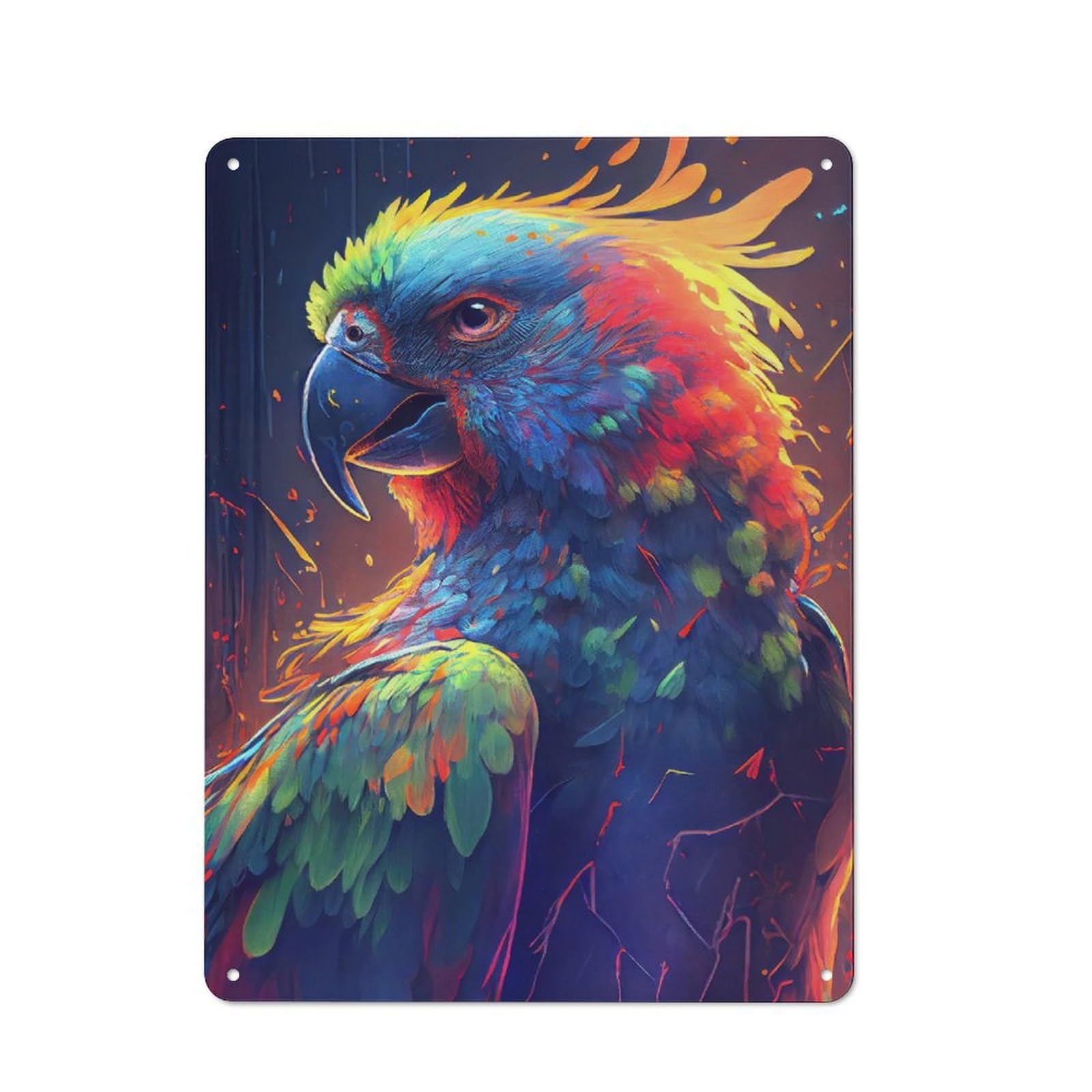 Junmoney The Chatty Parrot Rustic Metal Plaque 40X30cm For Lounge Or Reading Corner, For Home Office, Studio And Craft Room Walls