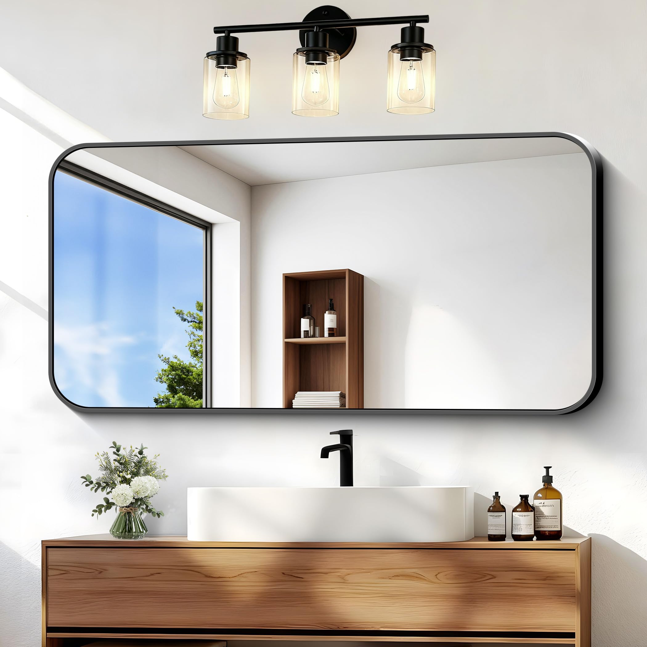 Amazon.com: BONEWEI 20x40 inch Bathroom Mirror,Black Rectangle