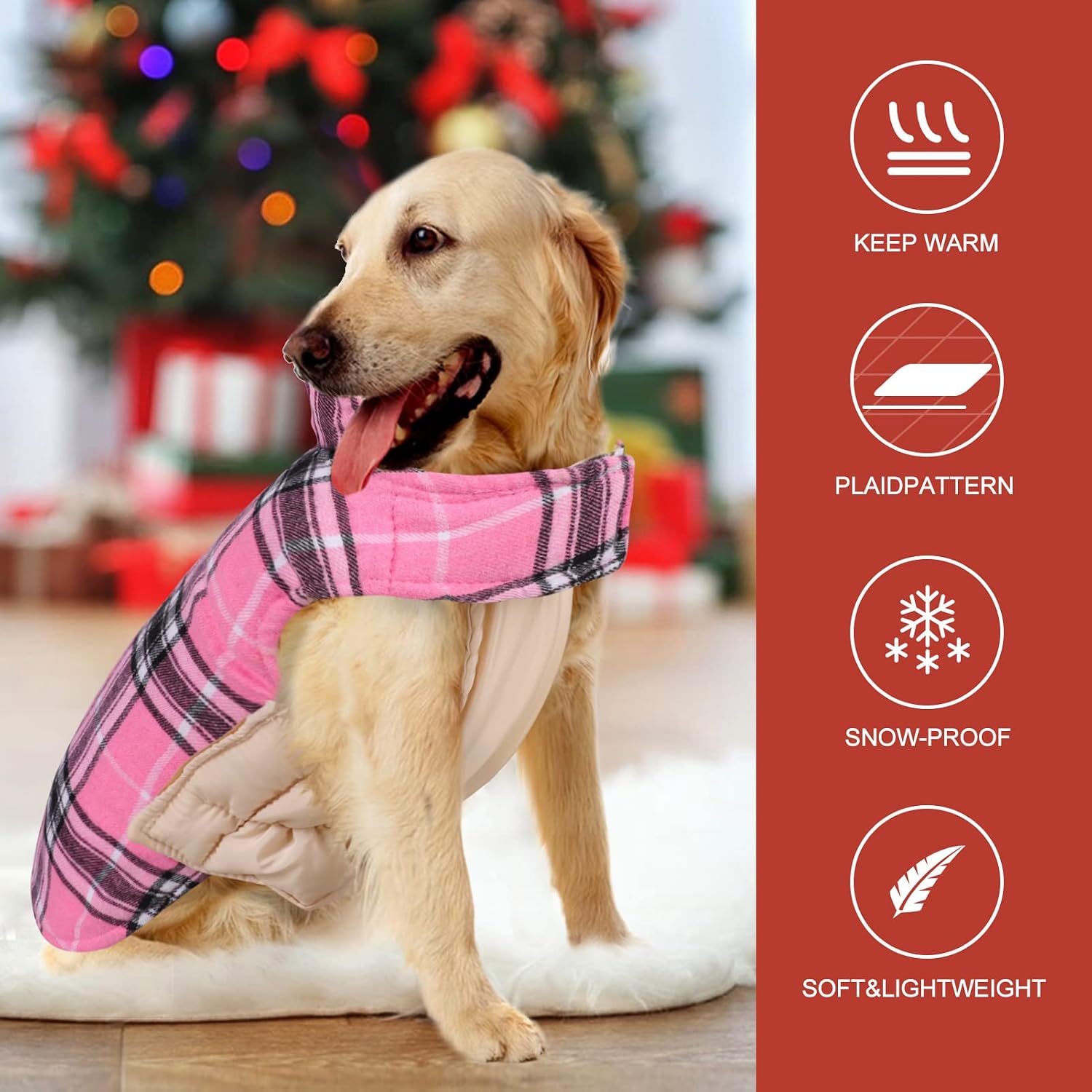 MIGOHI Dog Jackets for Winter Windproof Reversible Dog Coat for Cold Weather British Style Plaid Warm Dog Vest for Small Medium Large Dogs, Pink XXXL