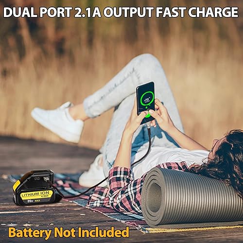 Miniatura 3 de Taingwei Adaptador de batería para batería Dewalt de 20 V, cargador de teléfono USB, luz de trabajo LED con cargador USB dual y puerto de 12 V CC,