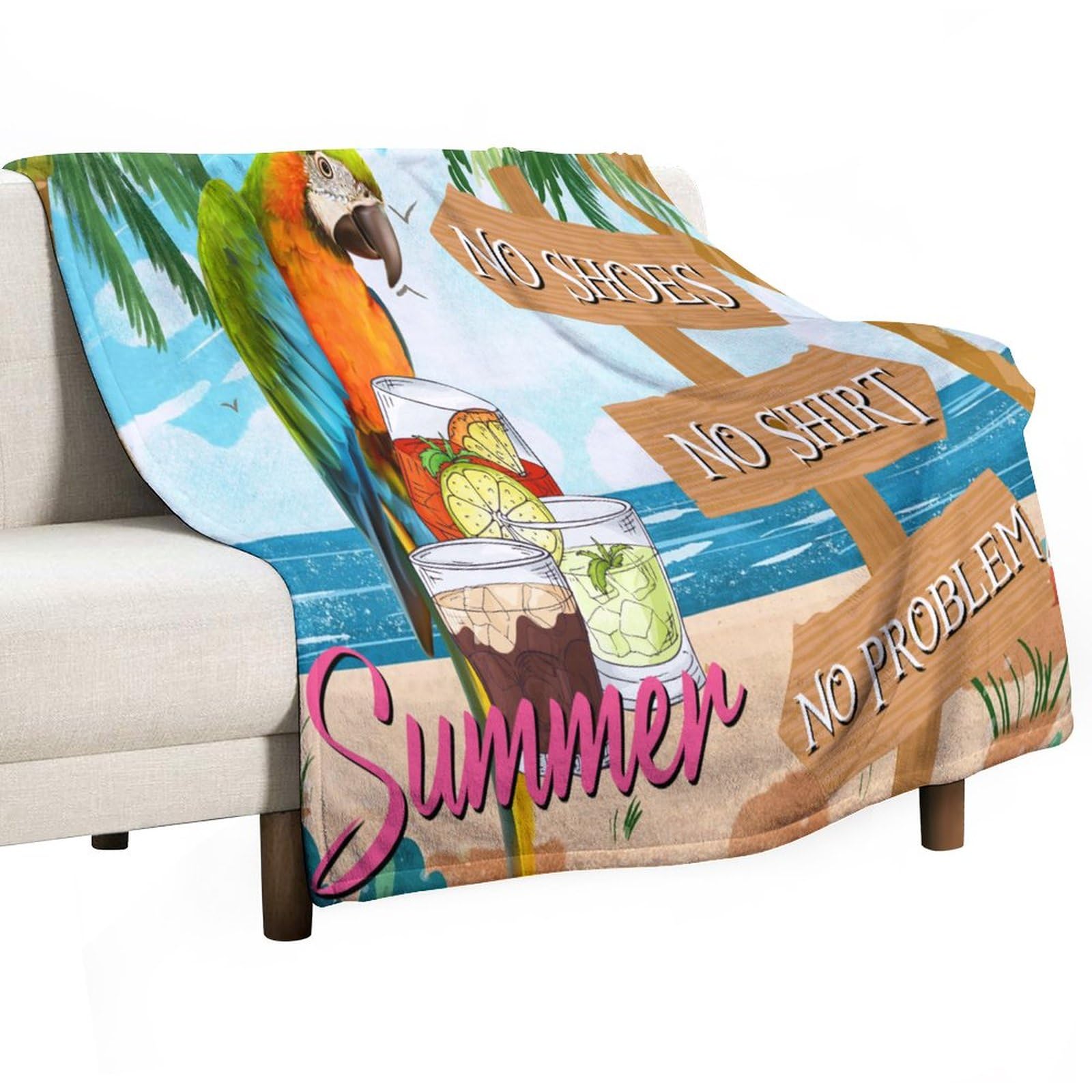 Couverture polaire Ara hawaïen et Toucan d'été 152x203 cm légère pour lit