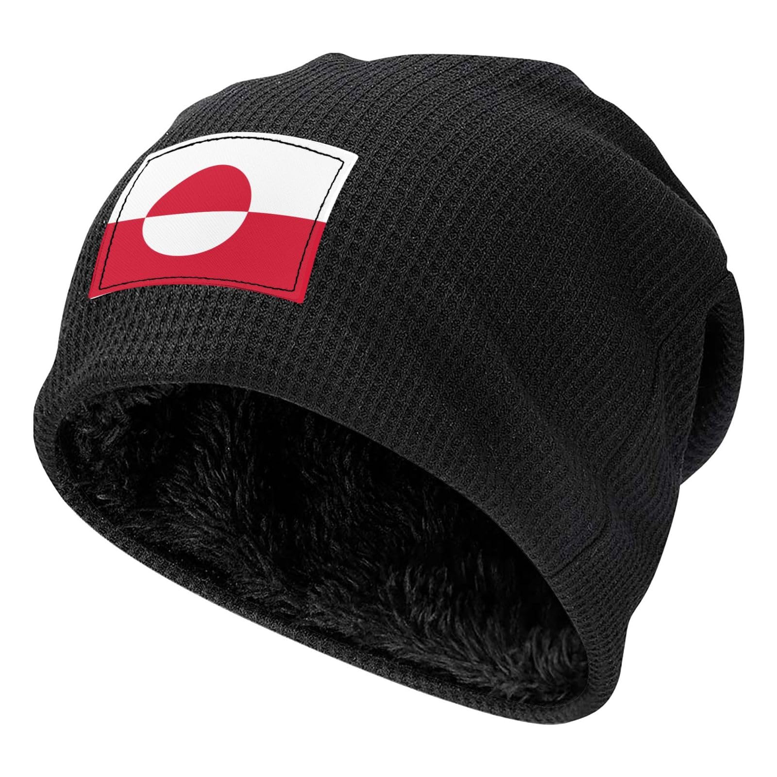 Lplsnws Unisex Black Greenland Flag Printed Beanie, Warm Winter Outdoor Beanie, Fleece Lining,