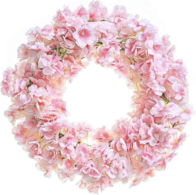 JSUOEO Artificial Cherry Blossom, 2PCS Sakura Vine Silk Garland 180m Fake Cherry Blossom Flowers Garland Pink Silk Floral Vine Fake Flower Hanging Garland for Home Wedding Garden Decoration Pink
