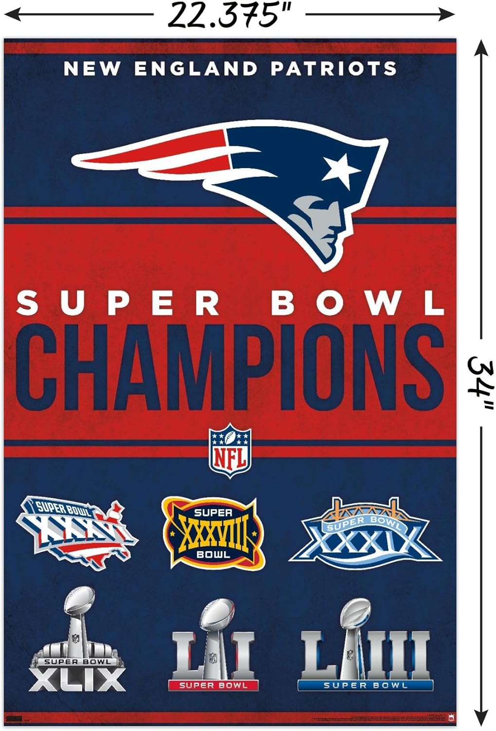 NFL New England Patriots - Champions 23 Wall Poster, 34L" x 22.4W", Unframed Version - Image 3