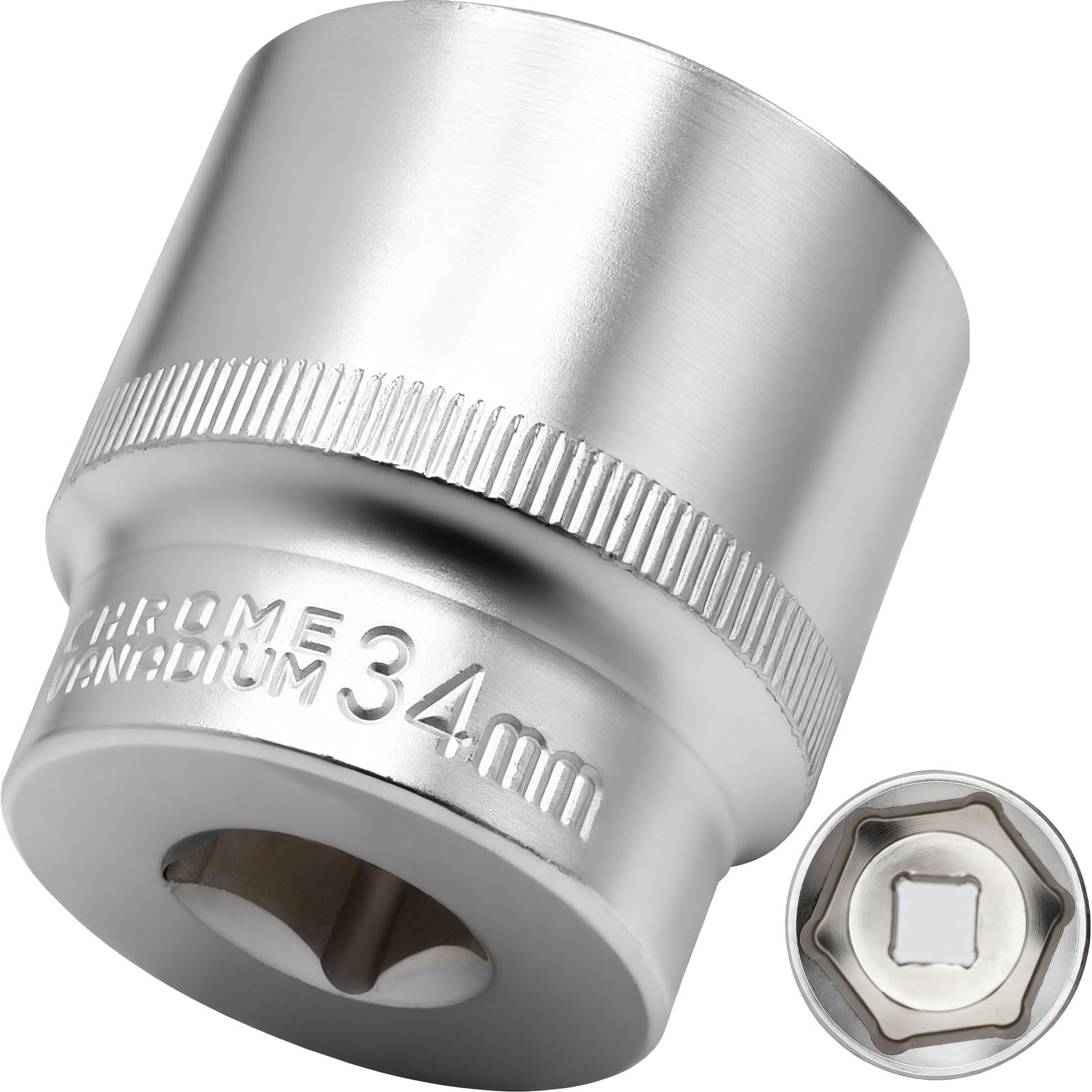 Dakcos 34Mm Socket 1/2" Drive 6 Ponit Wrench Socket Drive Shaft Tool Power Sockets, Cr-Mo
