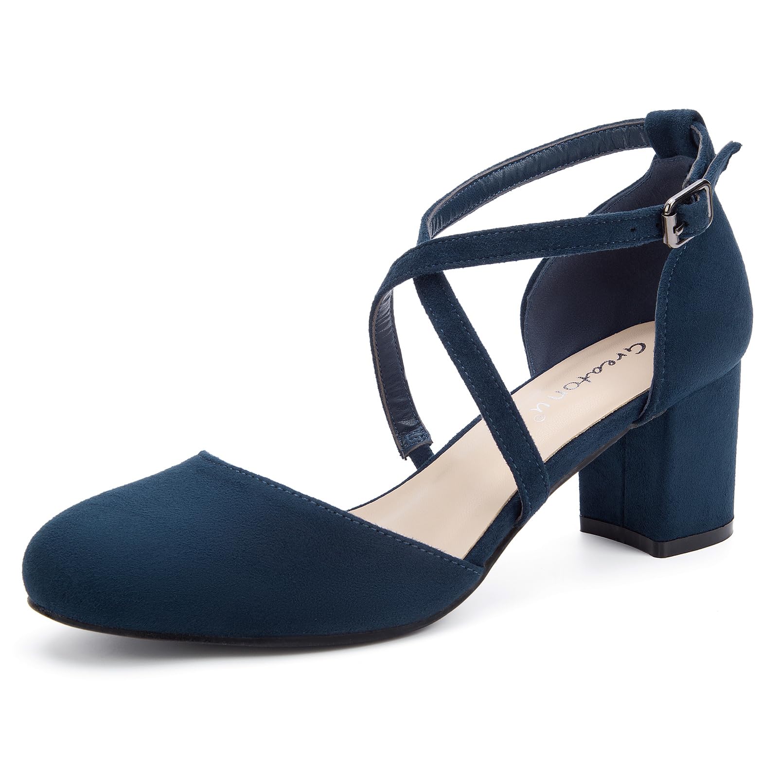Greatonu Scarpe col Tacco Donna Eleganti Decollete a Cinturini Incrociati Punta Chiusa Sandali con Tacco da Sposa Decolte Tacco Medio Largo