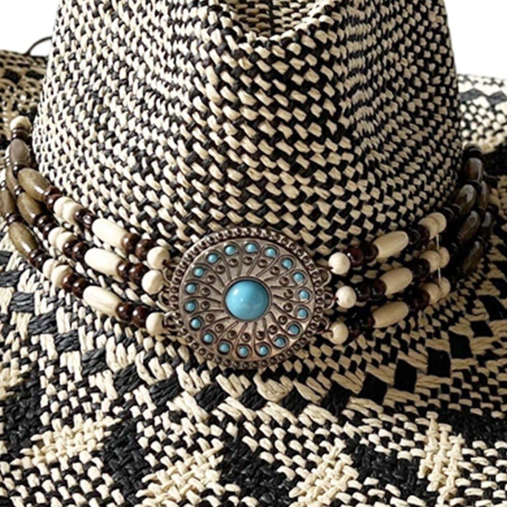 Sombrero De Vaquero De Color a Juego, Sombrero De Paja Vaquero Occidental, Sombrero De Playa Étnico, Sombrero De Vaquera De Paja De Ancha De Verano