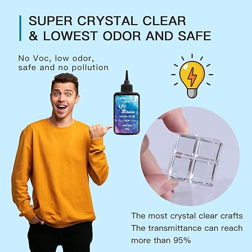 Miniatura 2 de JDiction Kit de resina UV con luz, pegamento de resina dura transparente transparente para curado de luz solar, kit de principiante de resina UV