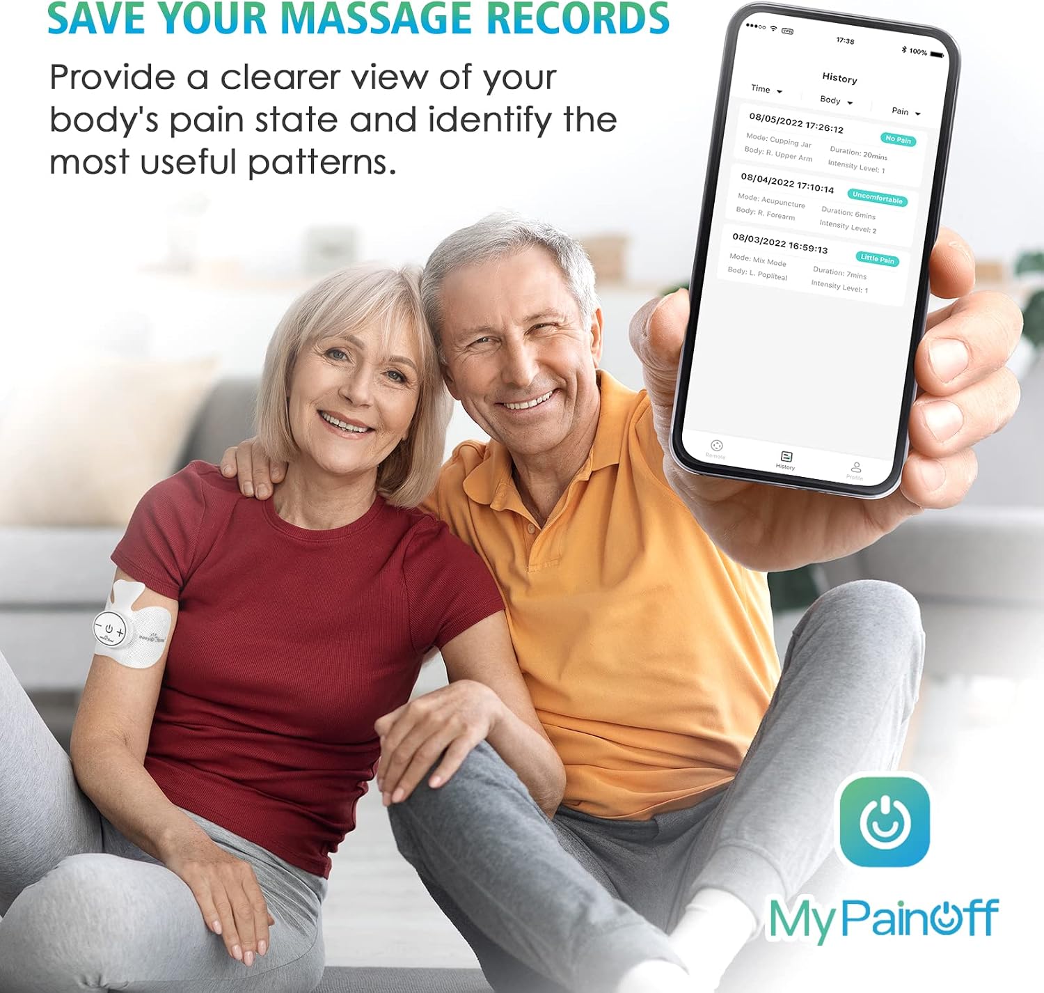 Wireless TENS Unit Muscle Stimulator: Easy@Home Back Pain Relief Leg Tens Machine Massager APP Controlled | Powered by MyPainOff App iOS & Android App | Electronic Pain Therapy Management EHE015BLE