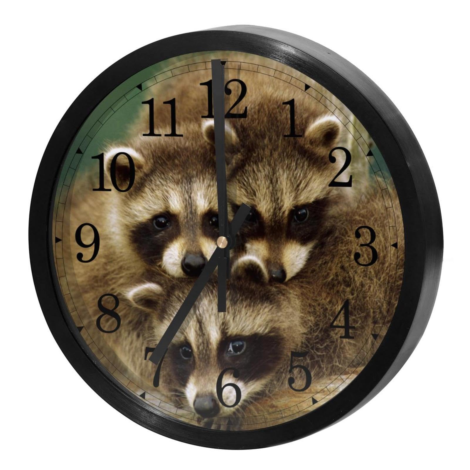 Horloge murale silencieuse trois ratons laveurs pour chambre enfant