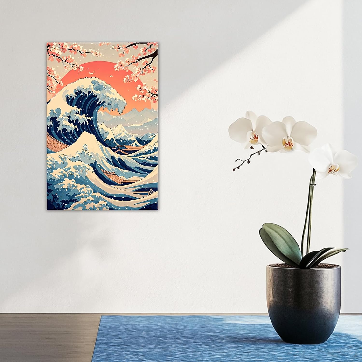 GLOKAKA Japanese Asian Nature Landscape Wall Art Kanagawa Giant Wave Poster Cherry Blossom Sunset Canvas Prints Traditional Japan Decor for Living Room Bedroom Office(Artwork-1,28"x42")