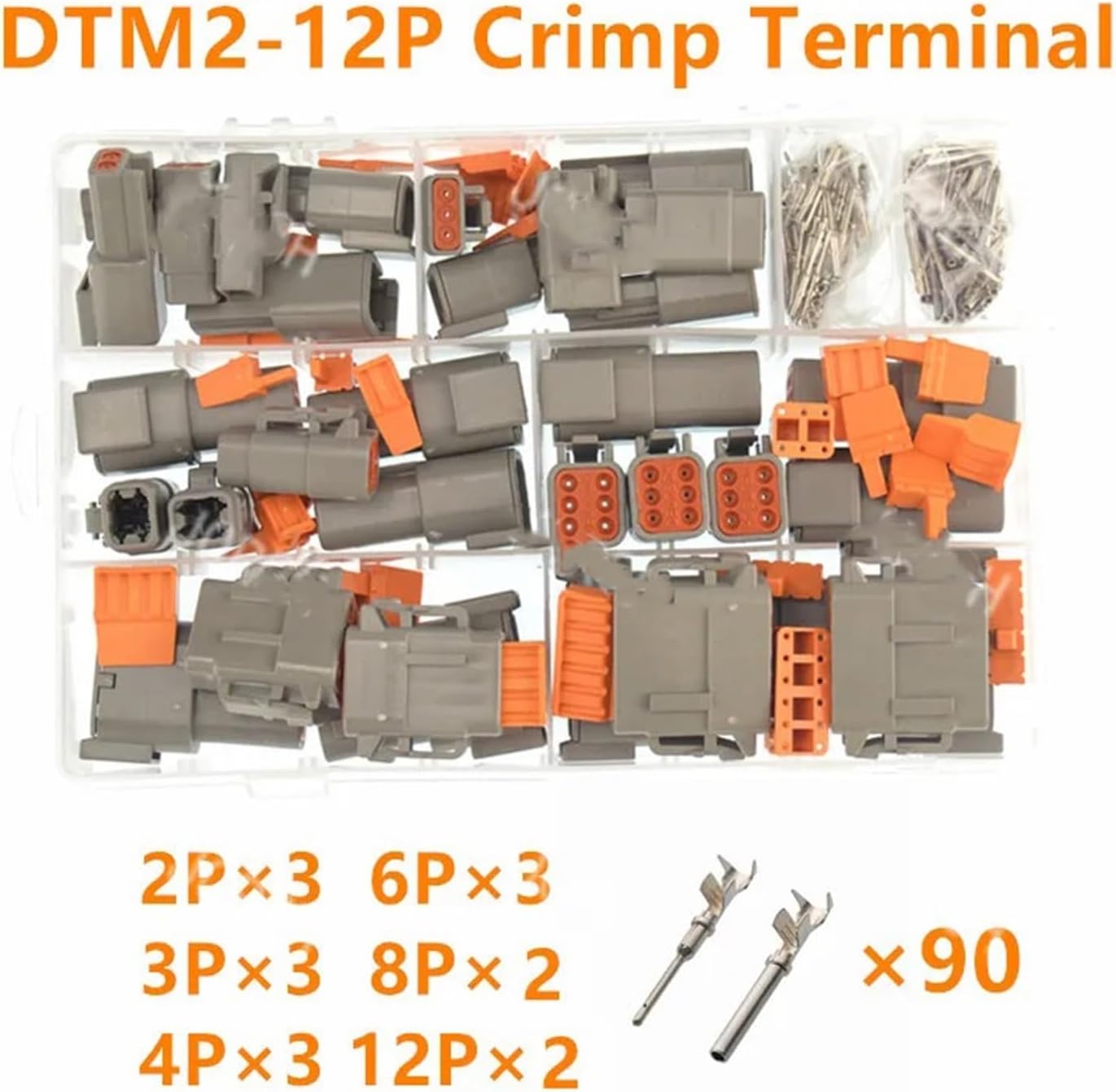 202 Pieces Of DTM Waterproof Wire Connector Kit DTM06-2/3/4/6/8/12S DTM04-2/3/4/6/8/12P With Pin Automotive Sealing Plug(Crimp terminal)