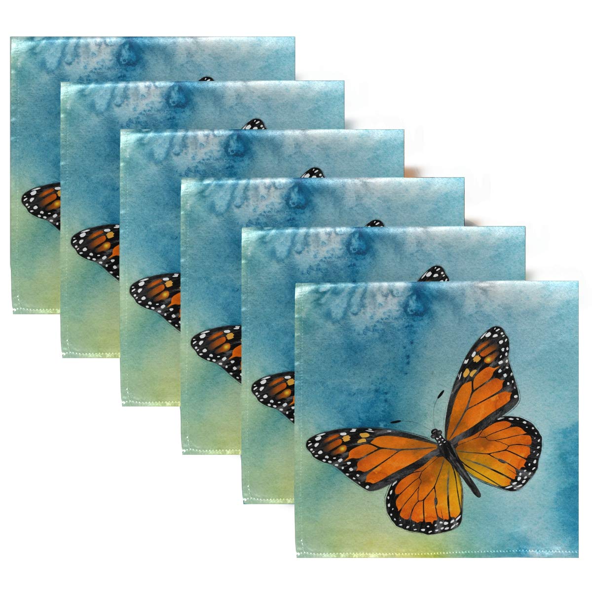 ALAZA Monarch Butterfly Cloth Napkins Dinner Napkins Set of 6,Reusable Table Napkins Washable Polyester Fabric for Cocktail Party Holiday Wedding Home Decorative
