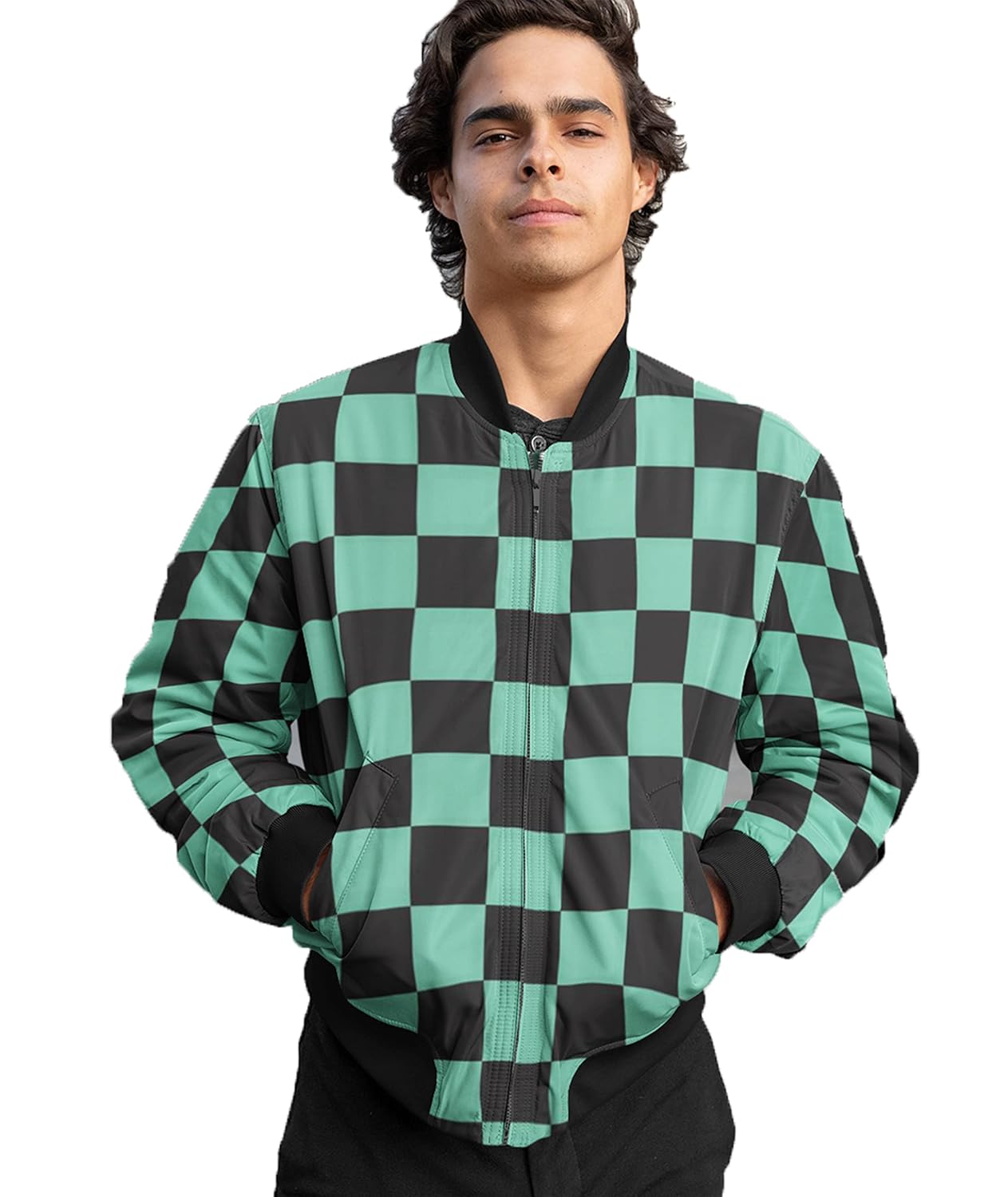 Buy Demon Slayer Tanjiro Kamado Kimono Costume Coat Anime Bomber Zipper ...