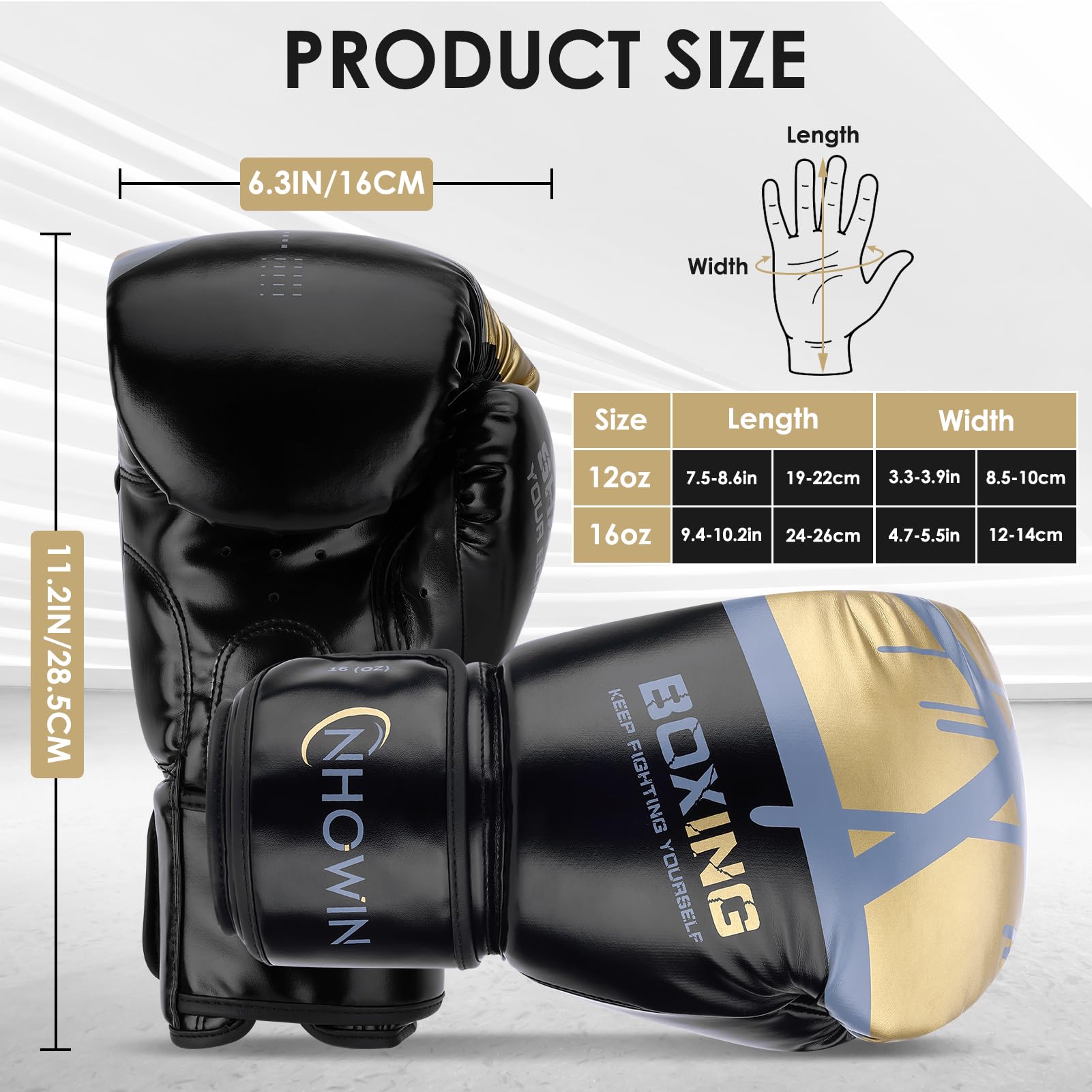 Boxing Gloves, 12oz / 16oz - Boxing Gloves for Men and Women with Boxing Wraps for Heavy Bag, MMA, Muay Thai, Sparring Training