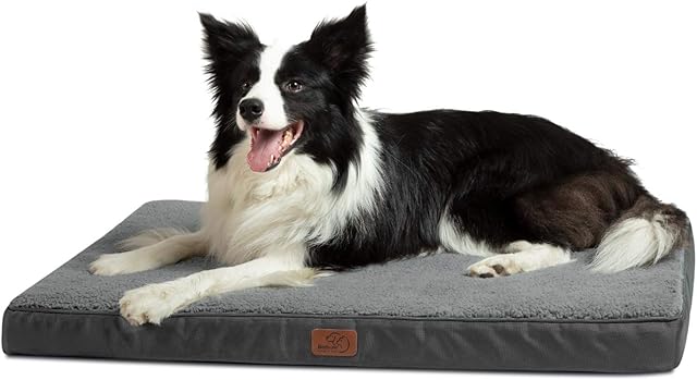 Bedsure Large Dog Bed Washable - Orthopedic Dog Bed and Mattress Mat for Dog Crate with Removable Plush Sherpa Cover, Gifts for Dog, Grey, 91.5x68.6x7.6cm