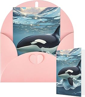 Thinking of You Cards Orca Killer Whale Greetings Cards for All Occasions Half-Fold 4x6 Inch Blank Card with Envelope Thank You Card for Wedding Birthday