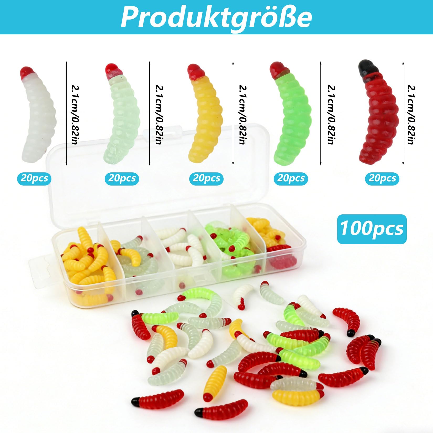 100 Pcs Kit de Señuelos de Pesca Suaves, Señuelos de PVC para Trucha, Perca y Lucioperca, Señuelo de Gusano de Blando para Cabezas Plomadas Estándar, Pesca de Lucio, Accesorios para Pescadores — view 2