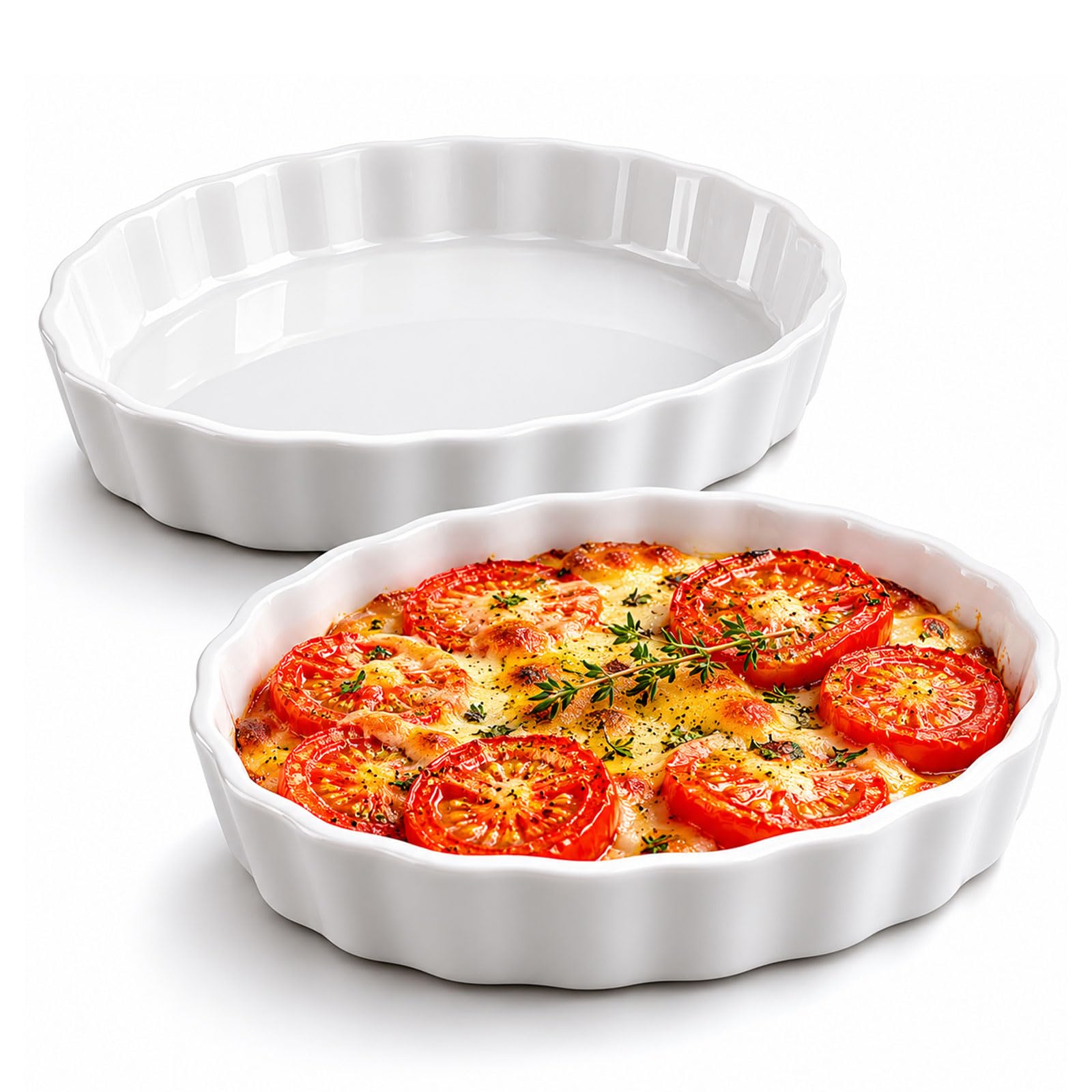 WakiHong Set of 2 White Round Flan Dish 12.4 cm Flan Baking Dishes