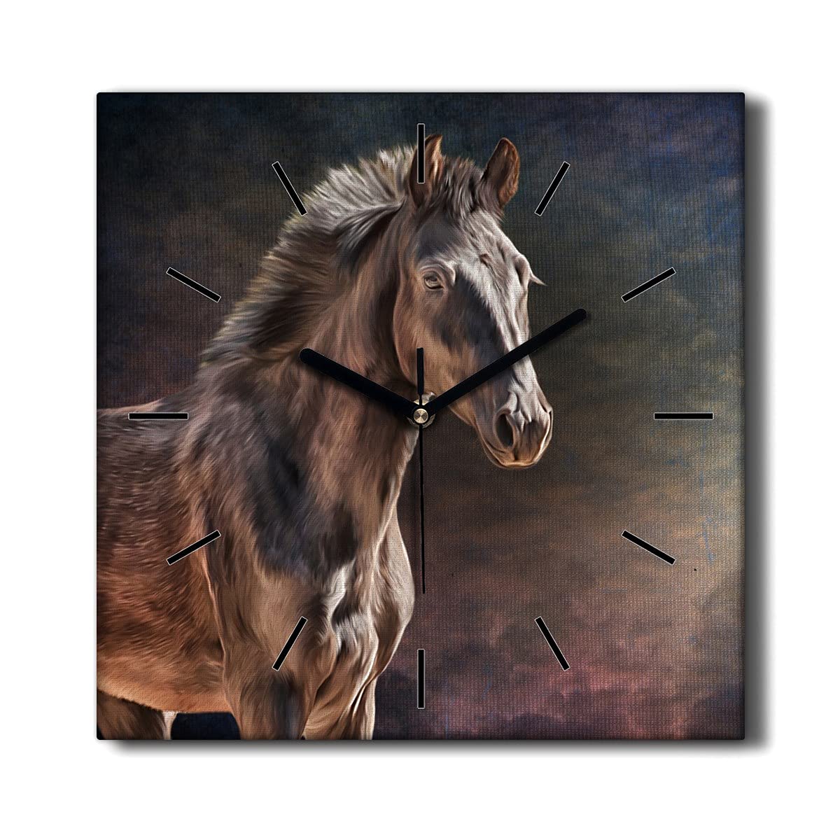 Horloge sur Toile haut de gamme motif Cheval déco salon 30x30