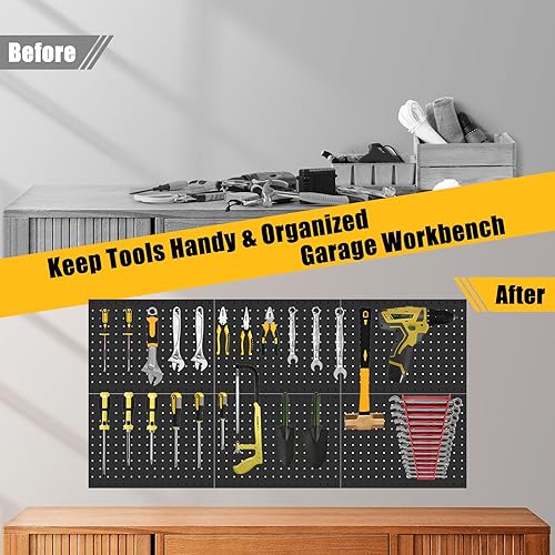 Miniatura 8 de PBHEPJ 6 paneles de metal para tablero de clavijas, tableros de clavijas resistentes para almacenamiento de herramientas de garaje y jardín, incluye