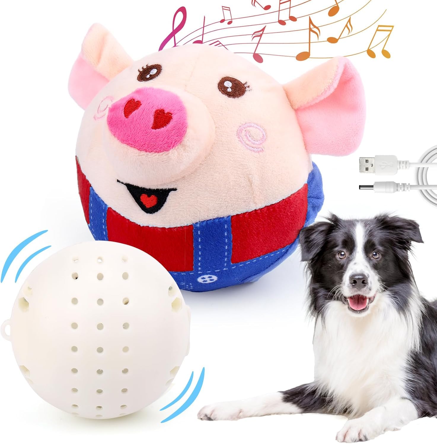 HiGropcore Active Moving Pet Plush Toy, Interactive Dog Ball for Pet Automatic Rolling Jumping Vibrating Wiggling, Dog Squeaky Ball Dancing Dog Ball Bouncing Toy for Dog Cat Pets (Red Pig No Remote)