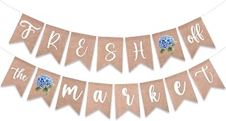 Fresh Off The Market Bridal Shower Banner - Blue Hydrangea Burlap Pre-Assembled Banner - Farmer Market Bachelorette Party Decor & Supplies - Bride-to-Be Gifts & Bridal Shower Favors - A02