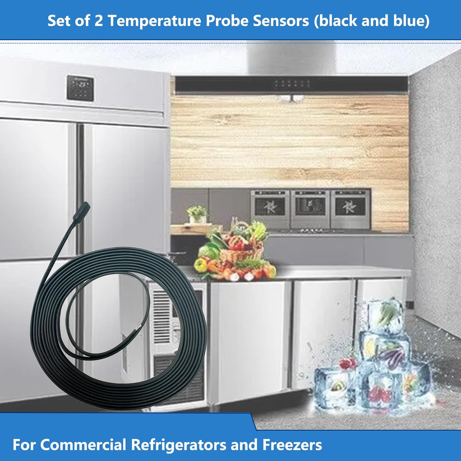 Set of 2 Temperature Probe Sensors（Black and Blue） for Commercial Refrigerators and Freezers Temperature Probes & Sensors 12 Month Warranty