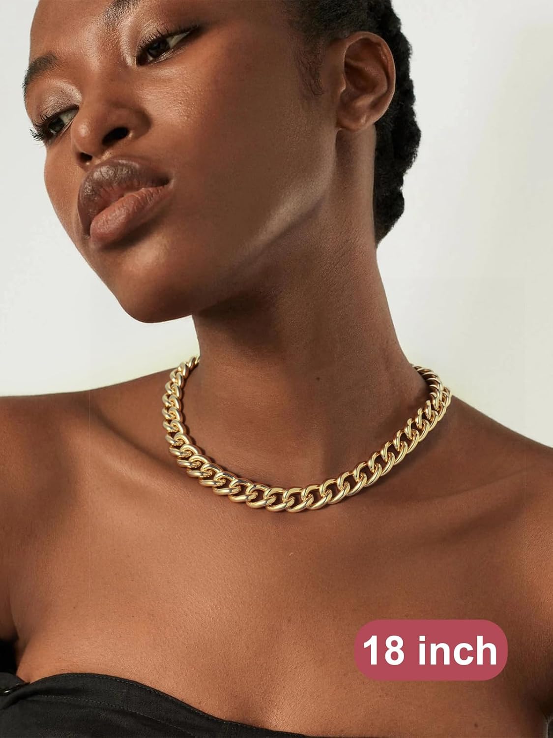 FOCALOOK Gold Necklace for Women, 14K Dainty Chunky Gold Chain Necklace 13 mm Thick Cuban Link Chain Choker Necklaces Trendy Fashion Jewelry 18 Inch - Image 7