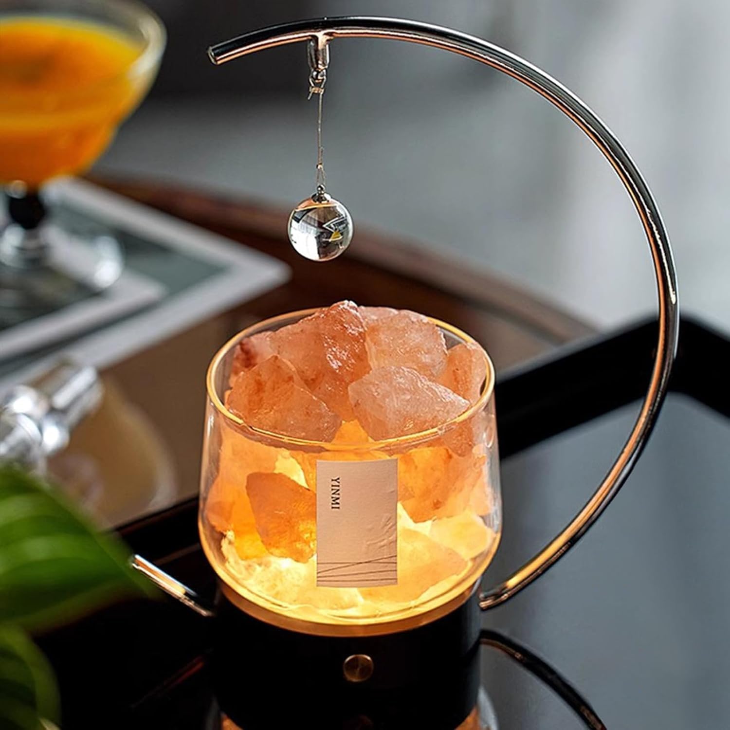 Himalayan Salt Rock Crystal Lamp, Night Light with DC Power Cable, Comfort Lighting for SPA, Bedrooms, Office, Outdoor Camping, Lava Orange